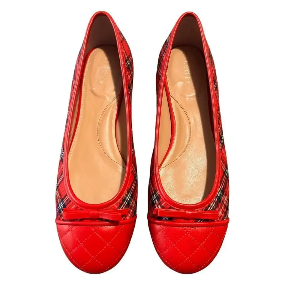 Talbots BLAIR CAP TOE BALLET FLATS TARTAN PLAID Red Size 10.5